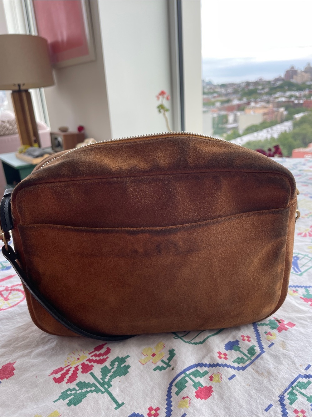 Brown Suede Clare V Bag with Green & Red Stripe - Picture 3 of 6